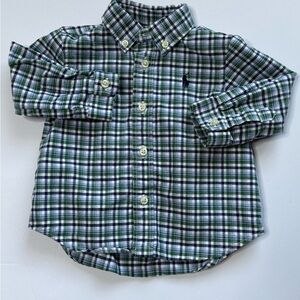 Ralph Lauren Baby Green and White Plaid Button-Down Shirt 6 Months